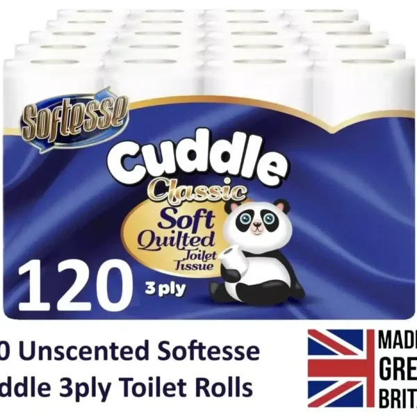 120 Toilet Roll Cuddle Tissue Paper Quilted Non-Scented Panda 3 PLY Bulk Buy